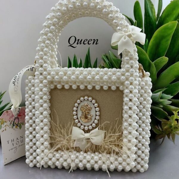 White Beaded Bag – A Touch of Luxury with a Golden Chain